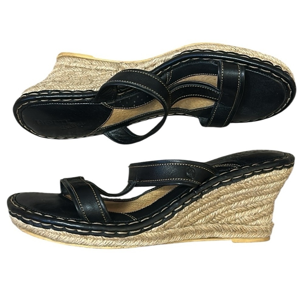 Born Drilles British Black Leather Espadrilles Wedge Sandals Slip On size 10 - Picture 12 of 12